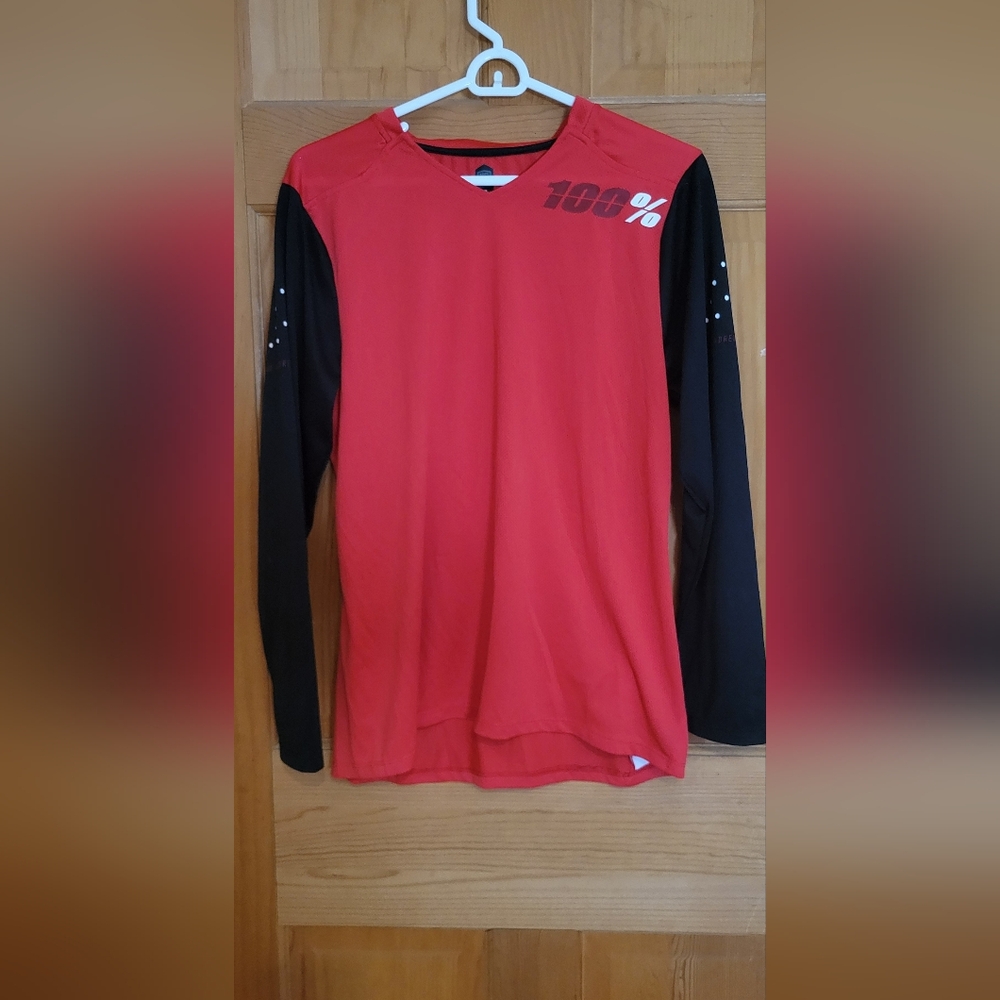 100% Red and Black Long Sleeve MTB Jersey Women's XL